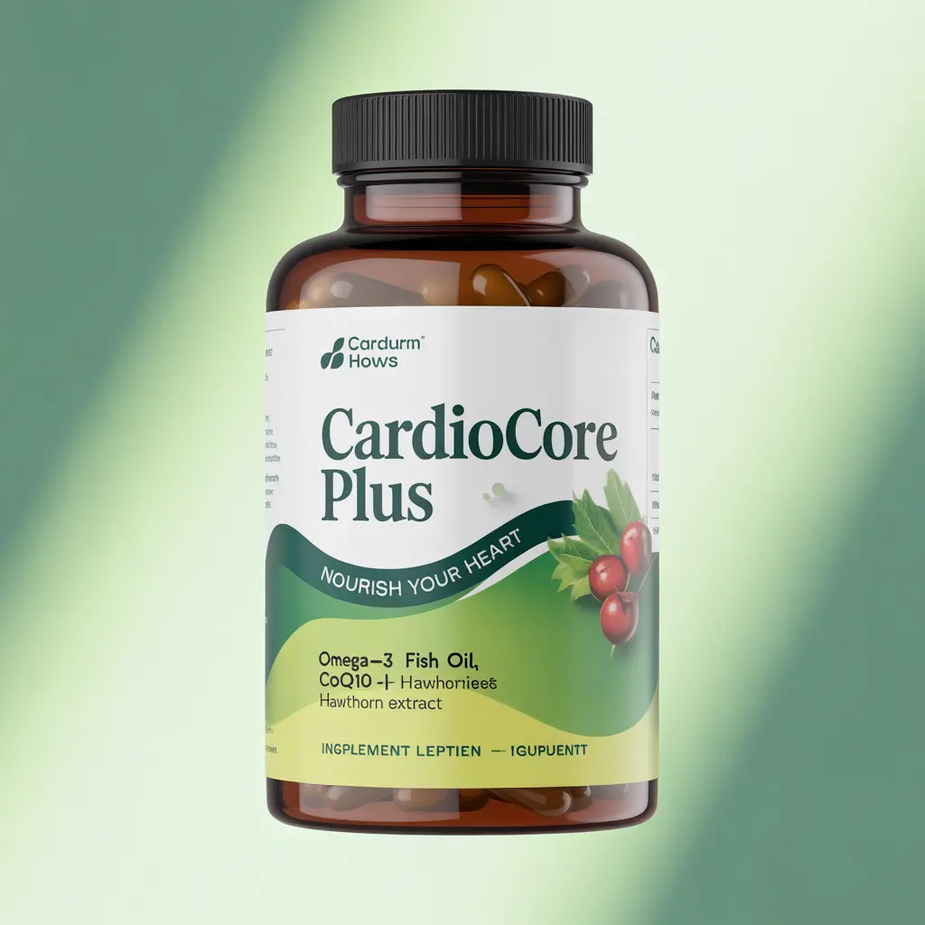 CardioCore Plus dietary supplement bottle with natural wellness ingredients